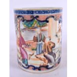 AN 18TH CENTURY CHINESE EXPORT MANDARIN PORCELAIN MUG Qianlong. 15 cm x 12 cm.