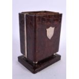 AN EDWARDIAN SILVER MOUNTED CROCODILE SKIN LEATHER CARD HOLDER. 13 cm x 9 cm.