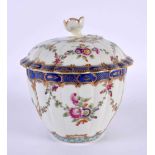 18th century Worcester fluted sucrier and cover painted with swags of flowers and a blue gilt