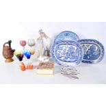 Miscellaneous group Nao figurine, Glass ware, Coalport lidded pot, New Hall box etc (Qty)