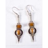 A PAIR OF SILVER AND TIGERS EYE EARRINGS. 7.5 grams. 5.75 cm long.