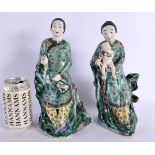 A PAIR OF 19TH CENTURY CHINESE FAMILLE VERTE PORCELAIN FIGURES Kangxi style, one figure holding a