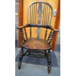 AN ANTIQUE COUNTRY ELM WINDSOR CHAIR. 110 cm x 60 cm.