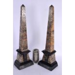 A LARGE PAIR OF 19TH CENTURY FRENCH EGYPTIAN REVIVAL MARBLE OBELISKS depicting hieroglyphics. 53