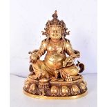 A Chinese gilt bronze figure of Jambhala, formed seated. 16 cm high.