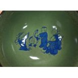 A Chinese marble seal with a beast handle together with a Chinese bowl decorated with children 7 x