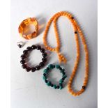 A collection of bracelets, a necklace and a ring largest 88cm (5).