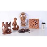 A collection of South Asian carved wood carvings largest 26cm (5).