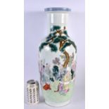 A LARGE 19TH CENTURY CHINESE FAMILLE ROSE PORCELAIN ROULEAU VASE Qing. 46 cm x 18 cm.