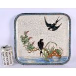 A LARGE FRENCH LONGWY POTTERY SQUARE FORM DISH painted with birds in landscapes. 34 cm square.