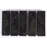 A SET OF FIVE 19TH CENTURY CHINESE BLACK INK BLOCKS Qing. Each 10.5 cm x 4.5 cm. (5)