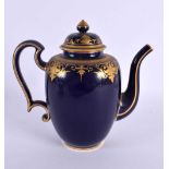 Sevres teapot and cover with gilded decoration on a cobalt blue ground, marked S70 in green, Dore