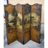 A 19th Century painted leather 4 section screen 184 x 175 cm.
