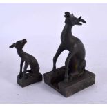 A CHINESE BRONZE DOUBLE DEER SEAL 20th Century. 11 cm high.