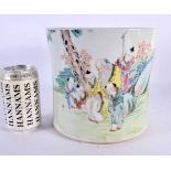 A CHINESE REPUBLICAN PERIOD FAMILLE ROSE BRUSH POT painted with figures. 20 cm x 18 cm.