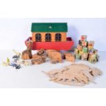 A vintage wooden Noah's ark with animals together with a wooden jigsaw puzzle etc. (Qty).