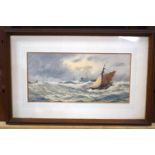 A framed watercolour of ships at sea signed John S. Anderson 1908. 14 x 30cm.