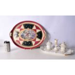 A Vienna type porcelain tray, together with a Staffordshire porcelain dressing table tray with
