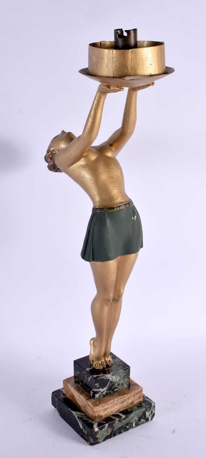 A LARGE ART DECO PAINTED SPELTER FIGURAL LAMP. 45 cm high. - Image 3 of 3