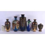 SIX LARGE 19TH CENTURY JAPANESE MEIJI PERIOD CLOISONNE ENAMEL WARES in various forms and sizes.