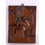 AN ANTIQUE BAVARIAN BLACK FOREST CARVED WOOD PLAQUE. 24 cm x 18 cm.