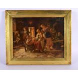 European School (19th Century) Oil on tin, interior family scene. 30 cm x 24 cm.