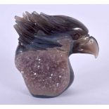A CHINESE CARVED CRYSTAL AGATE FIGURE OF A HAWK 20th Century. 565 grams. 10 cm x 10.75 cm.