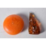 A amber type pendant together with a large resin bead largest 7 cm (2).