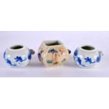 THREE CHINESE PORCELAIN BIRD FEEDERS 20th Century. Largest 5 cm wide. (3)