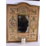 A RARE 19TH CENTURY EUROPEAN COUNTRY HOUSE BERLIN WOOLWORK MIRROR depicting figures and animals