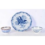 A LARGE 18TH CENTURY WORCESTER BLUE AND WHITE PINECONE PLATE together with a Royal lily bowl & a