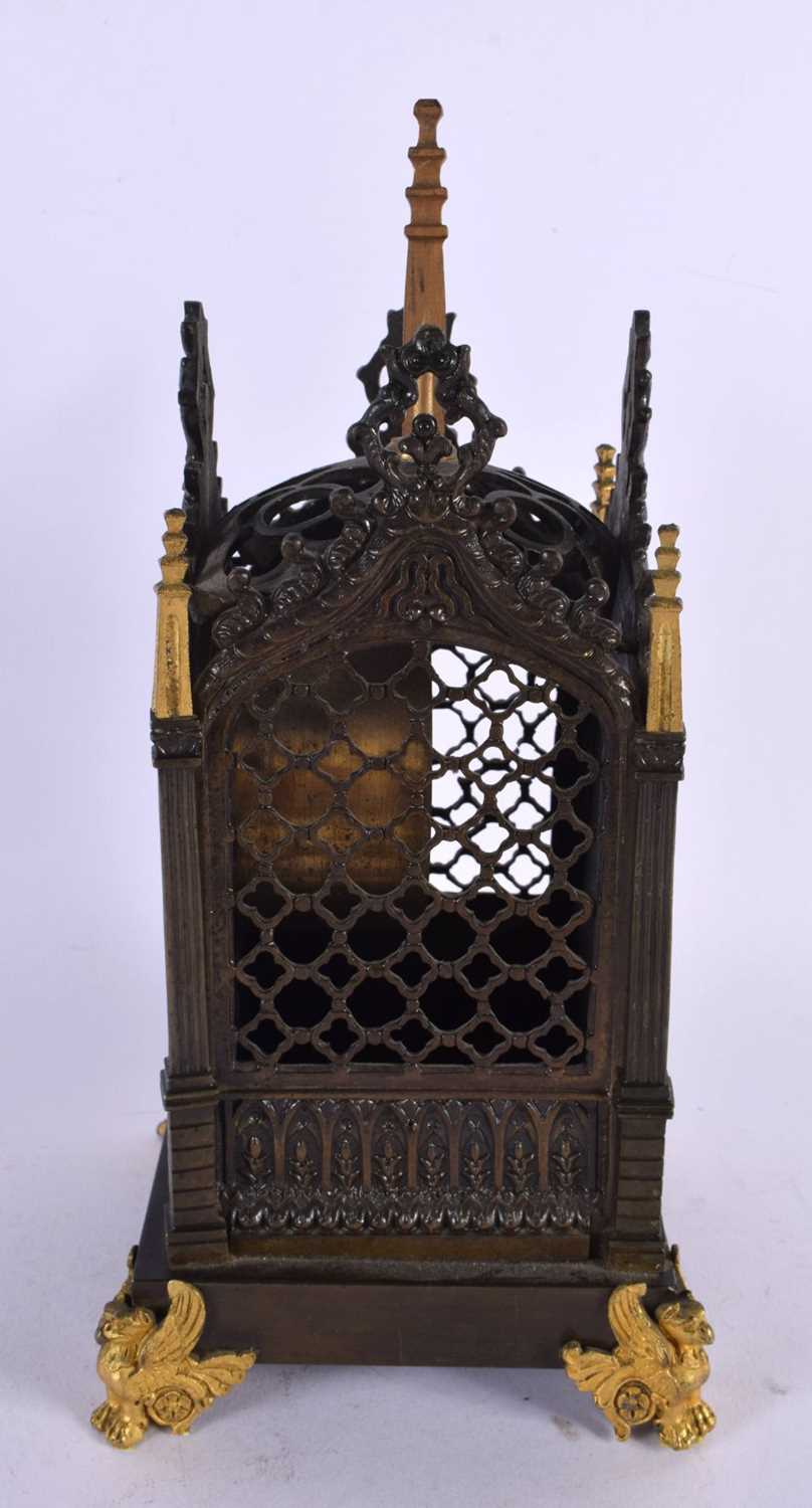 A LATE 19TH CENTURY FRENCH GOTHIC REVIVAL BRONZE LANTERN CLOCK of architectural form. 27 cm x 10 - Image 4 of 4
