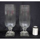A large pair of cut glass hurricane lamps 40 cm (2).