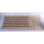 A GREEK EMBROIDERED TEXTILE depicting red and gold motifs. 92 cm x 36 cm.