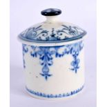 18th century toilet pot and cover painted in underglaze blue with stylised flowers and leaves,