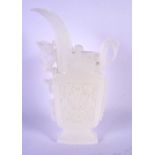 A CHINESE CARVED WHITE JADE TYPE VASE 20th Century, carved with taotie mask heads. 21 cm x 10 cm.