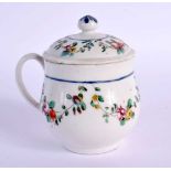 18th century Bristol rare custard cup and cover painted with festoons of flowers. 8cm high