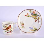 Royal Worcester coffee cup and saucer of lobed square shape painted with naturalistic birds by