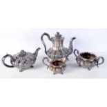 A VICTORIAN SILVER FOUR PIECE TEASET. London 1827, 1829 & 1843. 2284 grams. Largest 26 cm x 23