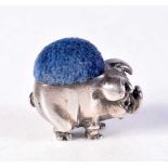 A RARE VICTORIAN MINIATURE PIG PIN CUSHION. London 1873. 12 grams. 2.75 cm x 2.25 cm.