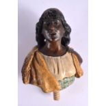 AN ANTIQUE AUSTRIAN COLD PAINTED TERRACOTTA BUST probably by Goldscheider. 15 cm x 9 cm.