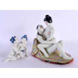 AN EARLY 20TH CENTURY CHINESE FAMILLE ROSE EROTIC PORCELAIN FIGURE Late Qing/Republic, together with