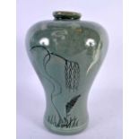 A CHINESE KOREAN CELADON MEIPING VASE painted with birds. 21 cm x 12 cm.