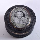 AN 18TH CENTURY CONTINENTAL PRESSED HORN SNUFF BOX. 7.5 cm diameter.