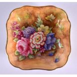 Royal Worcester shaped square dish painted with flowers by H. Price, signed, date mark 1941. 12cm