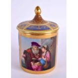 Late 18th / early 19th century Vienna coffee can and cover finely painted with an old man, mother