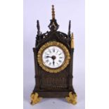 A LATE 19TH CENTURY FRENCH GOTHIC REVIVAL BRONZE LANTERN CLOCK of architectural form. 27 cm x 10