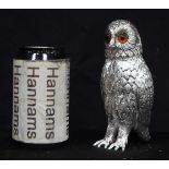 A silver plated owl sugar sifter 15 cm.