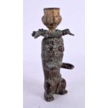 A 17TH/18TH CENTURY EUROPEAN BRONZE FIGURE OF A LION formed as a candlestick. 16 cm high.