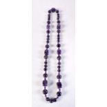 AN AMETHYST NECKLACE. 141 grams. 78 cm long.